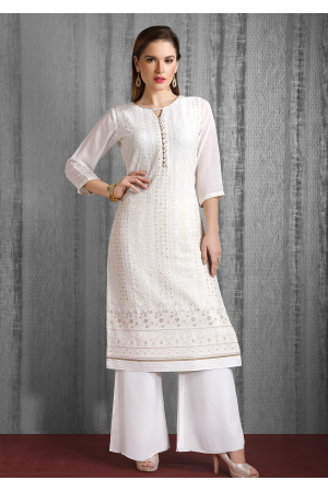 White Color Designer Georgette Kurti